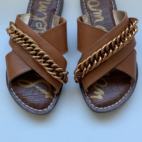 Sam Edelman Gabrie Gold Chain Criss Cross Leather Sandals - Picture 3 of 5